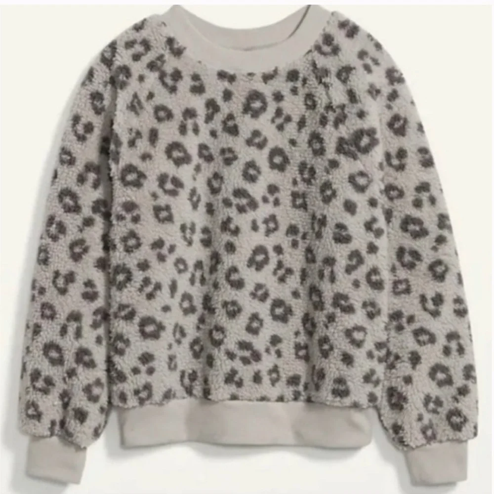 Cheetah 🐆 Gray Light Gray Sherpa Quarter Zip Sweatshirt, Size Small - Picture 2 of 3
